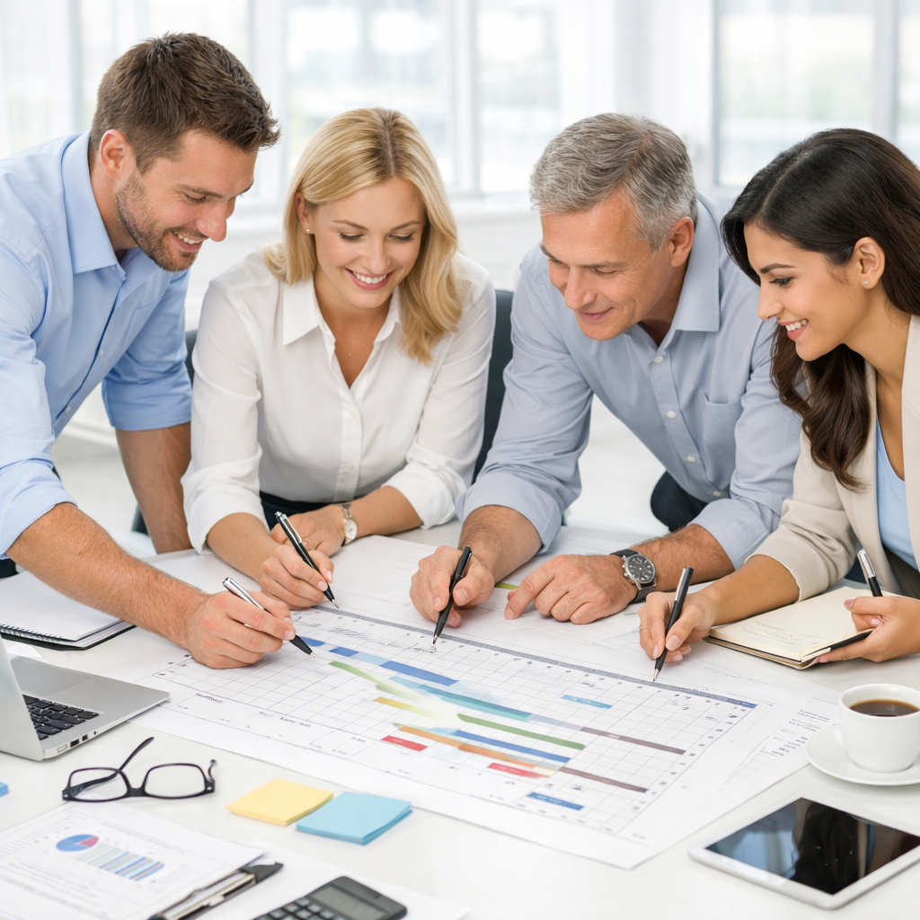 Projektmanager beim arbeiten an einem Schreibtisch. Projektmanager beim arbeiten an einem Schreibtisch.